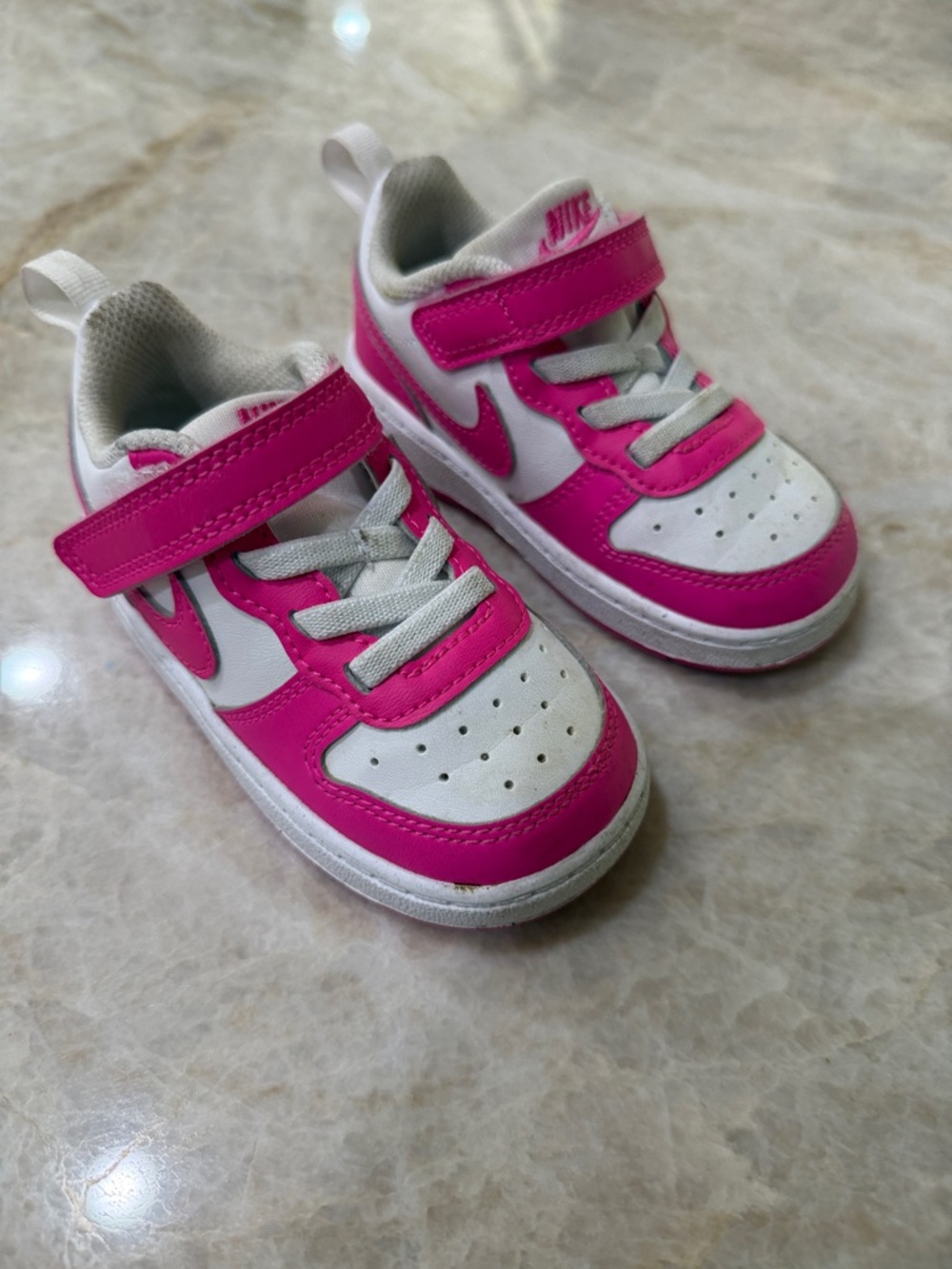 Nike Kids White and Hot Pink Velcro Sneakers